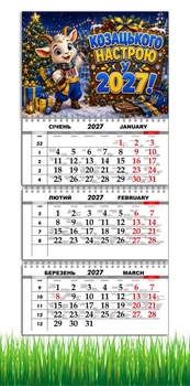 Календарь настенный квартальный на 2027 год на три пружины, Apriori , символ года Коза, подарок на Новый Год , 29,7х61см , 6 вид
