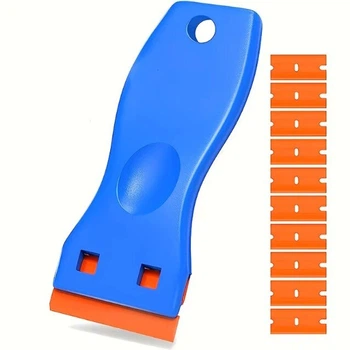 Пластиковый скребок для удаления наклеек Semi Car Sticker Remover - Синий с 10 сменными лезвиями