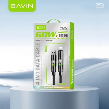 Кабель BAVIN U-CB394-4IN1 SUPER FAST CHARGING 60W Type-C/Type-C/USB-A/Lightning 1M Black