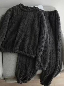 Піжама жіноча з флісу темно сіра Oversize S-L 040006