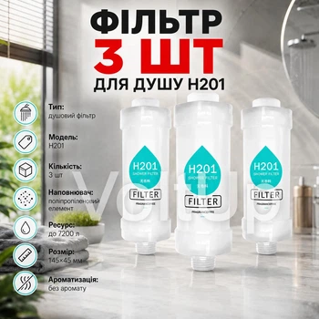 Фільтр для душу H201 Fragrance Free набір 3 шт без аромату, механічне очищення води, підключення 1/2 дюйма