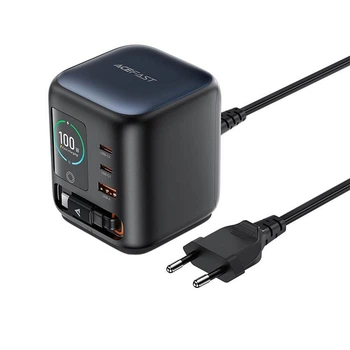 Адаптер сетевой ACEFAST GaN desktop charger with telescopic cable and smart TFT display Z10 |1USB/2Type-C,100W/3A, PD/QC| 5259614