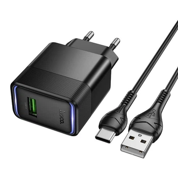 Адаптер сетевой HOCO Lounge single-port multi-protocol charger Type-C cable set CS111A |1USB, 22.5W/3A, QC| 5262143