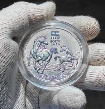 Большая серебряная монета Год Лошади 2026 Австралия Perth Mint 2 унции 9999 пробы