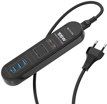 Мережевий фільтр-подовжувач Bavin PC2109-EU 55W 6xUSB-C (PD) + 3xUSB-A QC3.0 Fast Charger 1 м Black (C-S-PC2109-EU BK)