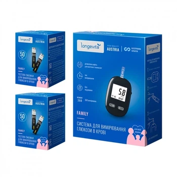Глюкометр LONGEVITA Family+ Тест-смужки 200 шт.(4х50шт/пач.)