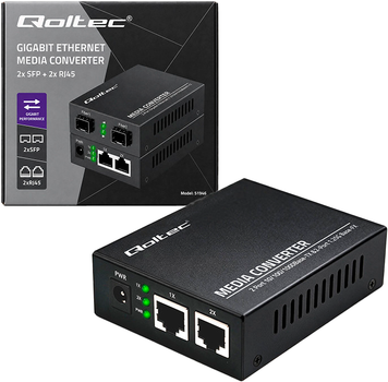 Комутатор Qoltec Media Konwerter switch Ethernet 2x RJ45 2x SFP 1000Mb/s (5901878519463)