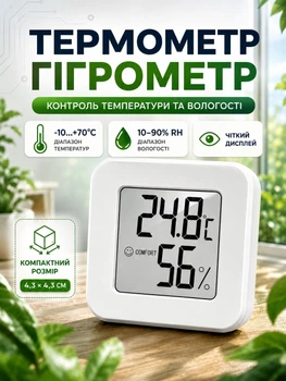 Електронний кімнатний термометр гігрометр 4.3х4.3 см Білий (TERM-01)