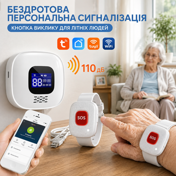 Бездротова персональна сигналізація кнопка виклику для літніх людей пейджер для догляду 1 SOS годинник + приймач