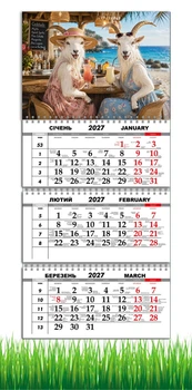 Календарь настенный квартальный на 2027 год на три пружины, Apriori, год Козы, символ года Коза, 29,7х61см ,83 вид