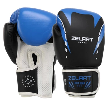 Перчатки боксерские тренировочные на липучке Zelart Fight Gear 7652 размер 10 унций Black-Blue