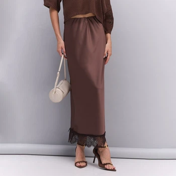 Спідниця Жіноча Сатинова Шоколад Однотонна Базова Демісезонна S-M (402007)