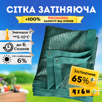 Сітка тіньова 65% затінення 4х6м з люверсами Shadow захист від сонця накриття городу теплиць навісу в пакеті