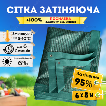 Сітка затіняюча з люверсами 95% 6х8м Shadow пакетована для затінення городу рослин теплиць альтанки