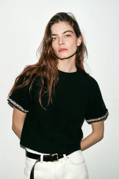 Трикотажний светр зі штучними перлинами Zara 6427/120 XL Чорний (06427120800XL)