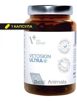 Харчова добавка (вітаміни) для шкіри та шерсті котів і собак VetExpert VetoSkin Ultra, 1 капсула (5902414211230)