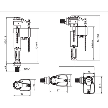 Комплект арматуры Koer KT-0301-1/2" (спускная 2-х + наполнительная с универсальным подключением) (KR5058)