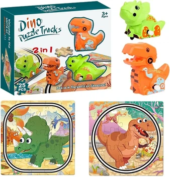 Игровой набор с динозавром Dino Puzzle Tracks 2 в 1 Трицератопс и Тиранозавр T-Rex