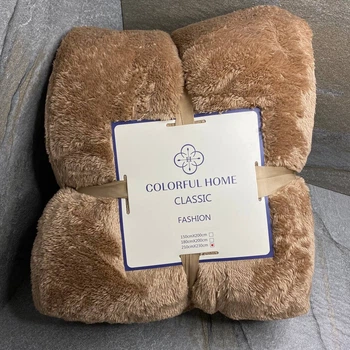 Меховое покрывало-плед Colorful Home Однотонное Евро 210х230 см Золотой (2905p)