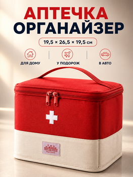 Аптечка, сумка-органайзер для медикаментов каркасная Красная 19,5x26,5x19,5 см (MEDORG-01RED)