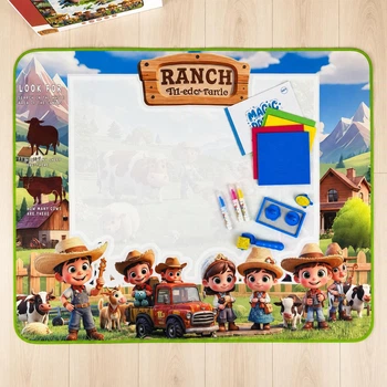 Коврик водяной развивающий для рисования водой с 3 фломастерами и трафаретами, печатями, детский 100х80см Ферма (waterdoodle) CKYD0314