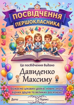 Іменне посвідчення для першокласника на 1 Вересня
