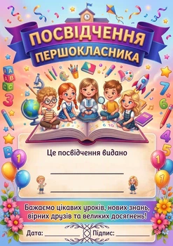 Посвідчення для першокласника на 1 Вересня