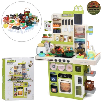 Велика дитяча кухня Bambi Kitchen WD-8824B висота 100 см , 69 предметів , з парою та циркуляцією води, світло звук