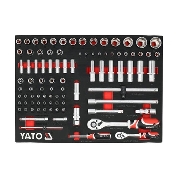 Комплект торцевых головок Yato 1/4" и 1/2" с аксессуарами в ложементе 530х390х32 мм 92 элемента (YT-55490)