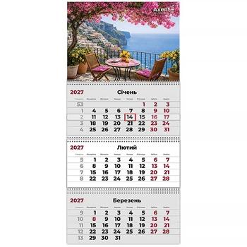 Календарь настенный квартальный 2027г. 3 пружины Romantic 1, Axent 8803-27-34-A