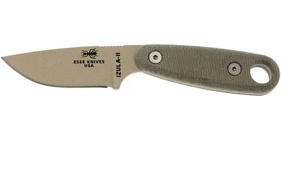 Ніж Esee Knives Izula II, лезо Plain Desert Tan 1095 High Carbon, руківя Micarta Desert Tan, піхви Plastic, IZULA-II-DT