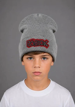 Детская шапка демисезонная с вышивкой Роблокс (Roblox) 52-56 см Серый