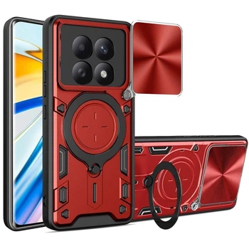 Чехол Magnetic Shield для Xiaomi Redmi Note 15 4G бампер противоударный с подставкой кольцом Red