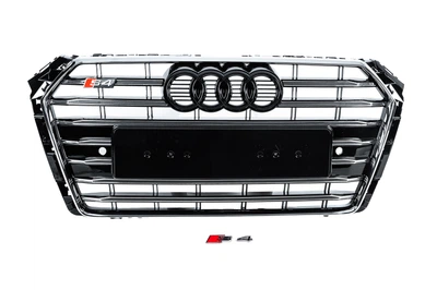 Передняя решетка радиатора S-style (2015-2019, хром-2026черная) для Ауди A4 B9