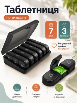 Органайзер для таблеток на 7 днів Чорний (TABL-BLACK)