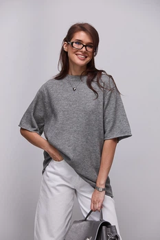 В'язана кофта oversize з коротким рукавом - сірий колір, ONE SIZE