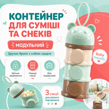 Контейнер дозатор для детской смеси на 3 секции, портативный органайзер для сухого молока и каш
