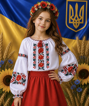 Вишиванка для дівчинки, Блузка для дівчинки, тканина поплін, зріст 128