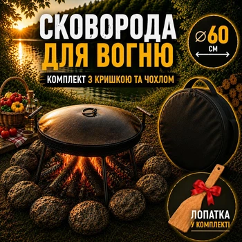 Мангал сковорода з диску Steel сковорода для мангала на ніжках 60 см сковорода мангал з кришкою для пікніка чорна металева + чохол для зберігання