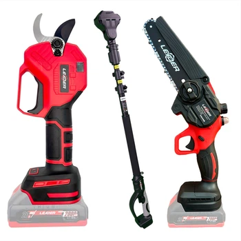 Аккумуляторный секатор LEADER Optimal BL20-30D + Аккумуляторная мини-пила LEADER Ultra BL20-6S + Телескопический удлинитель M1 LEADER