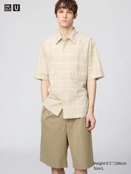 Рубашка в клетку UNIQLO с короткими рукавами 1161496350 (Бежевый XL)