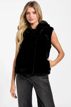 Женская жилетка из экомеха GUESS с капюшоном 1159865167 (Черный S)