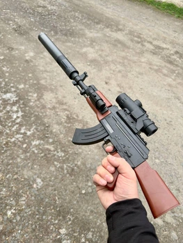 Страйкбольний Автомат Калашнікова на акумуляторі АК-47 з Лазером та Компенсатором на кульках 6 мм Довжина 70 см, коричневий