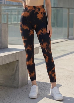 Жіночі лосини пуш ап з мармуровим принтом та високою посадкою Push Up Tie-Dye чорно-помаранчеві S (M70172RK)