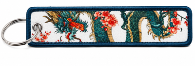 Брелок JDM Green Dragon для ключей с кольцом, вышивка, 14.5×3.5 см