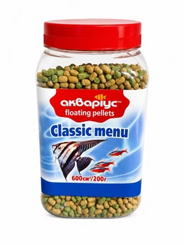 Корм для аквариумных рыб Аквариус Классическое меню, плавающие пеллеты (Classic menu floating pellets) - 600 мл (200г)