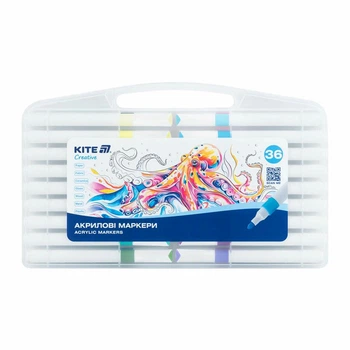 Набор акриловых маркеров Kite Creative Jumbo 2 мм 36 цветов в пластиковой пенале (K-1292)