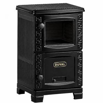 Печь-камин (евро буржуйка) с большой топкой Duval EM-206F BL (BLACK EDITION)