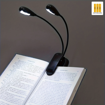 Лампа для чтения книг с креплением прищепкой, Led светильник на батарейках. Гибкая двухголовая лампа