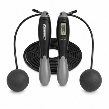 Скакалка скоростная для похудения (беспроводная) EasyFit TwinRope EF-1909-GY (с счетчиком) 2,8 м Черный-серый